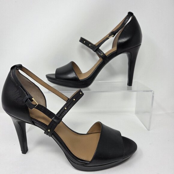 Calvin Klein Leather High Heels Womens 9 Pianna Siriana Stud Mary Jane Strappy - Picture 1 of 5